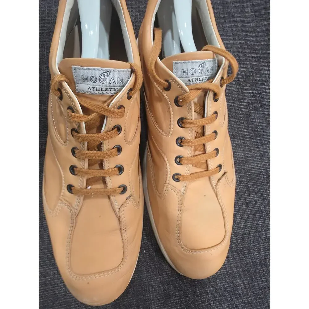 Hogan Interactive Tan Leather Sneakers Men's UK 10 US 11 Low Top Made in Italy